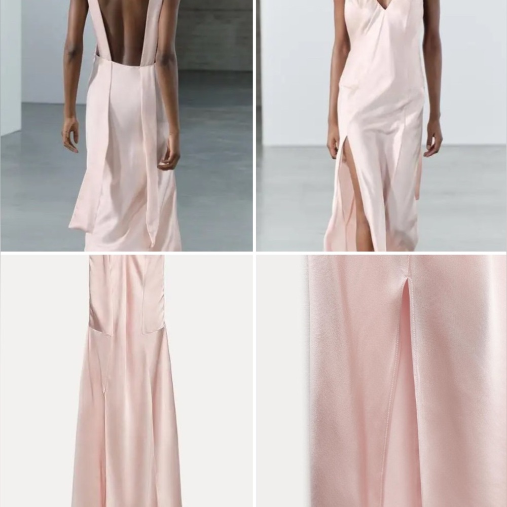 ZARA Woman Elegant Open Back Feminine Pink Satin Dress
